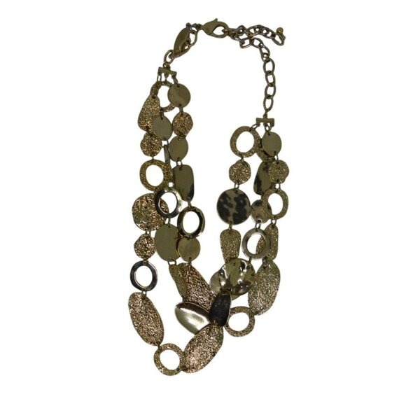 Chico’s Gold Chunky Metal Statement Multistrand Necklace Manitee Length - Picture 4 of 10